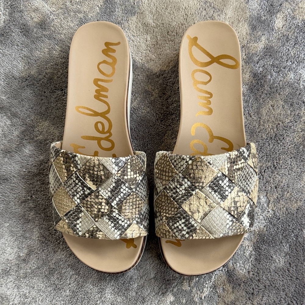 Sam Edelman Woven Snakeskin Sandals - Tan and Cream